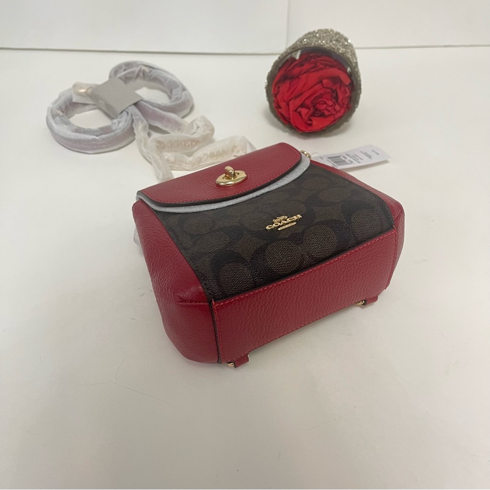Coach Convertible Mini Backpack In Signature Canvas -Brown, Red & Gold - Reemoly - Picture 9 of 16